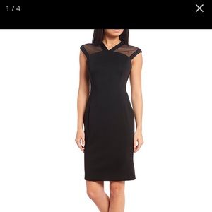 NWT Illusion mesh scuba bodycon midi cap sleeve